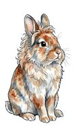 Watercolor illustration of a fluffy brown and white rabbit with long ears, isolated on white background. Suitable for children's books, greeting cards, and design projects.
