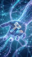 Digital hand holding glowing DNA helix with circuit board patterns, representing biotechnology, genetic engineering, and digital innovation in scientific research and development.