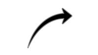 Black curved arrow pointing right on white background isolated for graphic design and presentation use.