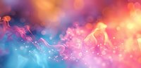 Magical ethereal background with flowing pink and blue smoke effects, glowing particles and dreamy bokeh lights creating mystical atmospheric composition.