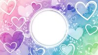 Colorful gradient heart pattern with white circle frame for romantic design projects and Valentine's Day decorations on transparent background.