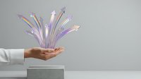 Business professional hand presenting holographic arrows pointing upward symbolizing growth strategy and future success opportunities.