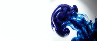 Blue ink swirls in water creating abstract fluid motion patterns on white background for creative design projects and artistic compositions.