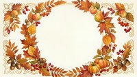 Autumn harvest frame with fall leaves, pumpkins, and berries arranged in corners on cream background, suitable for seasonal designs and thanksgiving projects.