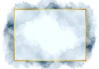 Elegant gold frame with soft blue watercolor clouds background for wedding invitations, certificates, and luxury design projects.