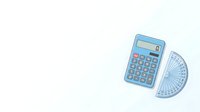 Isolated blue calculator and protractor on white background, ready for educational materials, web design, and school-related projects.
