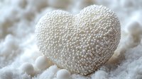 White pearl-covered heart shape nestled in soft white pearls creating romantic luxury jewelry concept for wedding and Valentine's Day celebrations.