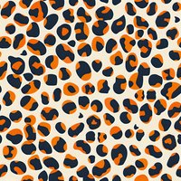 Modern leopard print seamless pattern in orange and navy blue on beige background. Perfect for fashion, textile design, and digital wallpapers.
