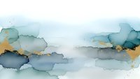 Abstract watercolor background with flowing blue and teal washes accented by golden metallic details for modern design projects.