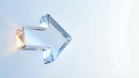 Glass arrow pointing right with glowing light effect on clean white background for business presentations and directional graphics.