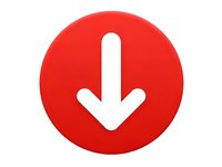 Red circular download button with white arrow pointing downward isolated on transparent background for web design and user interface elements.