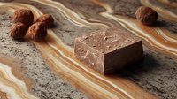 Rich chocolate fudge square with cocoa truffles on marbled surface for gourmet dessert and confectionery marketing.