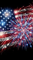 Spectacular red white and blue fireworks display bursting against dark night sky for patriotic celebrations and national holidays.