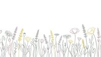 Delicate wildflower meadow border with hand-drawn botanical elements in soft pastel colors on white background for spring and summer design projects.