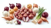 Fresh assorted onions including red, yellow, and white varieties arranged on white background, suitable for culinary, food styling, and recipe illustration projects.