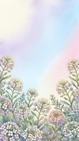 Delicate wildflowers border soft pastel gradient background with white blooms and green foliage for spring designs and feminine projects.