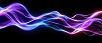 Glowing abstract energy waves in purple and blue neon colors flowing on black background, creating dynamic light effect.