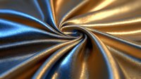 Luxurious metallic fabric with golden and blue shimmering surface creating elegant twisted drape pattern for fashion design and textile applications.