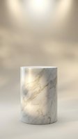 Cylindrical marble pedestal with white and gray veining displayed against neutral studio backdrop with soft lighting, suitable for product showcase and interior design presentations.