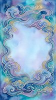 Watercolor cloud frame with swirling ornamental border in purple blue teal colors, decorative background for invitations greeting cards posters.
