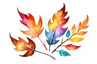 Vibrant watercolor autumn leaves in rainbow gradient colors on white background, isolated botanical elements for seasonal design and decoration purposes.
