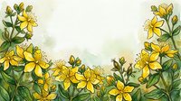 Watercolor yellow wildflowers with green leaves on soft white background, copy space for text, botanical art for cards, posters, and nature designs.