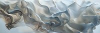 Flowing abstract waves in soft gray and white tones create dynamic movement across horizontal composition, suggesting elegance and modern design aesthetic.