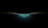 Glowing blue light rays emanate from horizon with golden sparkles scattered above on black background, creating futuristic technological atmosphere.