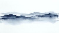 Watercolor mountain landscape with misty blue peaks and fog layers creating serene atmospheric depth for meditation and wellness designs.