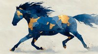 Horse silhouette with world map pattern galloping in watercolor style on textured paper background for travel and adventure themed designs.
