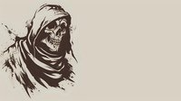 Monochromatic sketch of hooded skeleton figure with dramatic shading and flowing fabric, artistic dark fantasy style on light background. Suitable for gothic design projects.