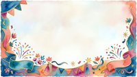 Colorful floral border frame with bunting flags and decorative flourishes on cream background, isolated and ready for design use on invitations, cards, posters.