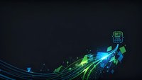 Digital technology background with flowing data streams and circuit elements in blue and green neon colors for modern tech presentations.