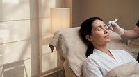 Woman receiving botox injection treatment at luxury spa clinic for anti-aging skincare and facial rejuvenation procedures.
