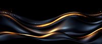 Luxurious black and gold waves flow across dark background creating elegant abstract pattern with smooth curves and light effects. Premium design element.