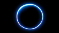 Glowing blue neon circle ring on black background, bright electric light effect with soft blur. Futuristic geometric shape for modern design.