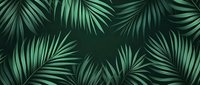 Tropical palm leaves pattern on dark green background creates dramatic natural frame. Elegant botanical design for luxury packaging and decor.