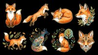 Orange fox illustrations in various poses isolated on transparent background, ready for t-shirt design, clipart, stickers, sublimation and print-on-demand projects.