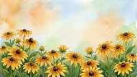 Watercolor yellow daisy flowers border with soft pastel sky background for spring summer greeting cards, invitations and floral design projects.