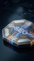 Futuristic SEO chip with glowing circuits and metallic design for digital marketing and search engine optimization technology concepts.