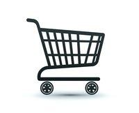 Dark shopping cart icon silhouette isolated on white background, representing e-commerce, retail, and online shopping concepts.