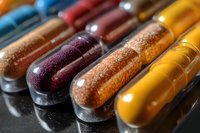 Colorful spices and seasonings in transparent test tubes arranged in row on dark background, macro food photography showing texture and variety.