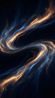Cosmic swirling energy streams with golden and blue luminous waves flowing through dark space creating dynamic abstract motion patterns for digital art projects.
