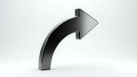 Black curved arrow pointing right with glossy metallic finish on white background, isolated for graphic design and business presentations.
