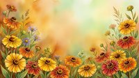 Watercolor wildflower meadow with vibrant orange and yellow blooms framing a soft gradient background, perfect for greeting cards and seasonal decor.