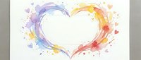 Watercolor heart frame with rainbow colors and paint splatters on white background, perfect for romantic designs, wedding invitations, and love-themed projects.