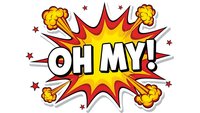 Comic book style OH MY exclamation with colorful explosion burst and stars on white background for pop art designs and retro graphics.