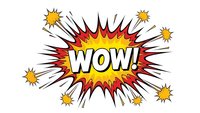 Comic book explosion burst with WOW text in speech bubble surrounded by stars and radiating lines on white background for pop art designs.