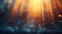 Magical golden light rays streaming through darkness with floating particles and bokeh effects creating ethereal atmosphere for fantasy designs.