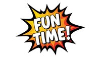 Comic book style burst with Fun Time text in bold white letters on colorful explosion background isolated on transparent for graphic design projects.